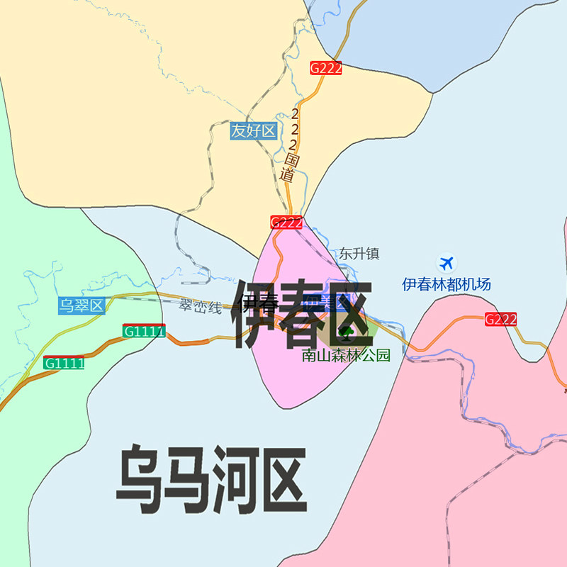 伊春市地图1.15m折叠家用高清办公室会议室书房新款墙贴装饰画