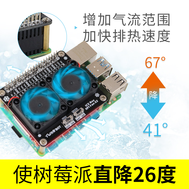 树莓派散热双风扇扩展板兼容适用于树莓派RaspberryPi带LED氛围灯 - 图1