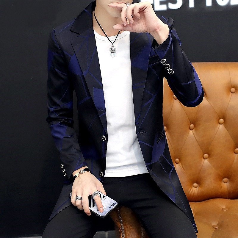 男士春秋季中长款韩版修身社会西服 型尚集风衣