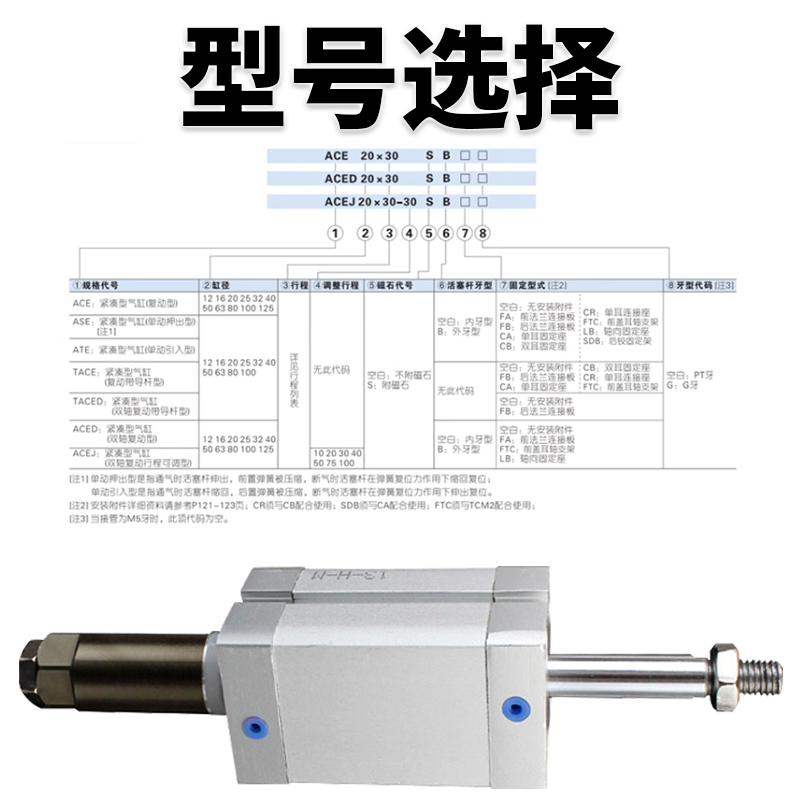 亚德客型ACEJ/ACED气缸12/16/20/25/32/40/50/63/80/100X50X100-S-图2