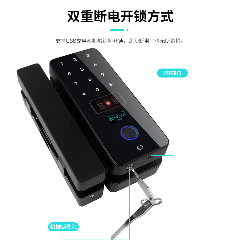 Lunbang face recognition fingerprint password swipe card glass door