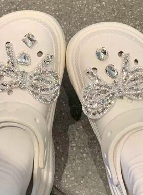 银蝴蝶结鞋花洞洞鞋配饰女生轻奢满天星碎钻高级感可拆卸鞋扣配饰