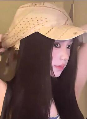 复古腰花果头巾帽子女生日韩印花串珠绑带鸭舌帽显脸小遮阳防晒帽