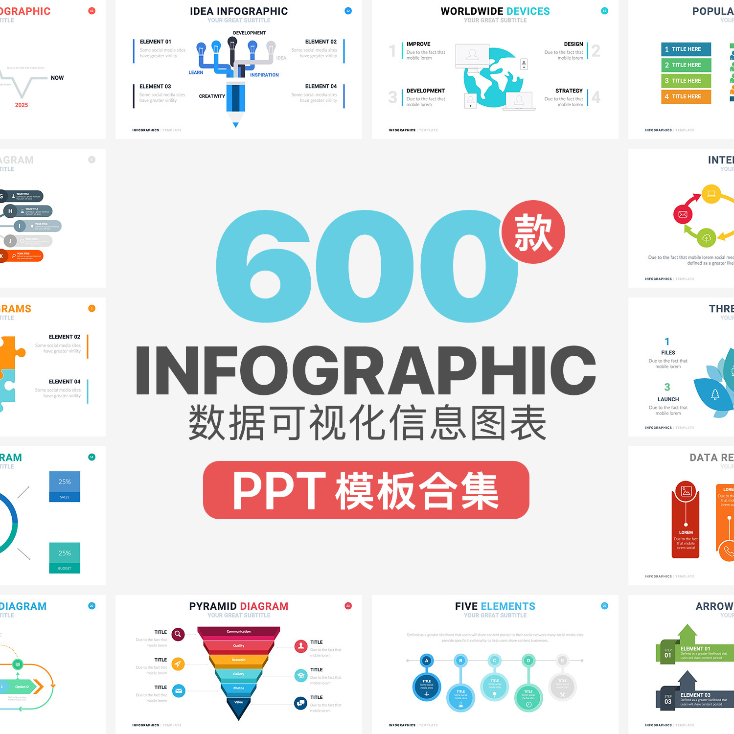 600款Infographic数据分析总结可视化统计信息图表PPT模板合集