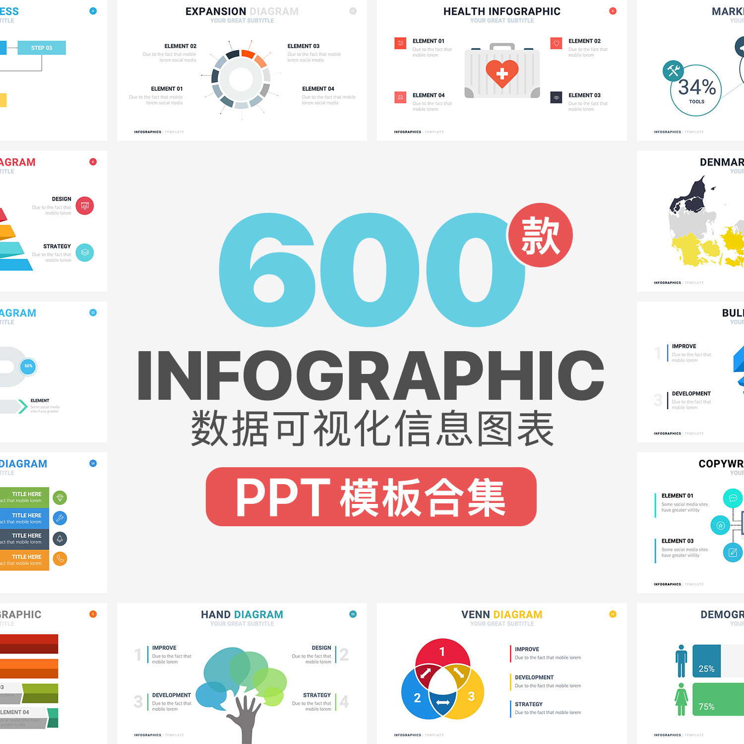 600款Infographic数据分析总结可视化统计信息图表PPT模板合集
