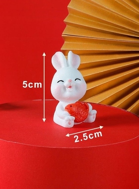 兔年吉祥物迷你仿真小兔子树脂摆件汽车内饰微景观家居装饰品礼物