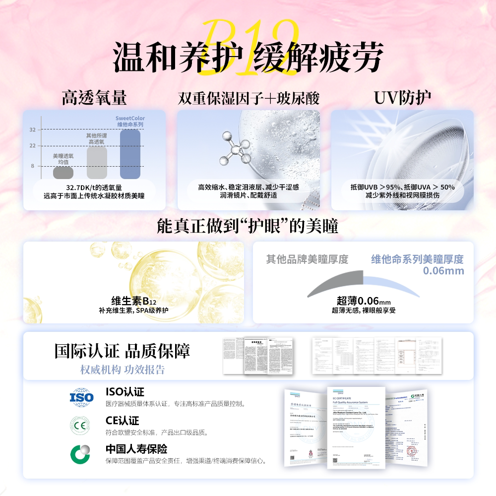 SweetColor[维他命B12粉水]日抛美瞳10片UV防护修女玫瑰隐形眼镜