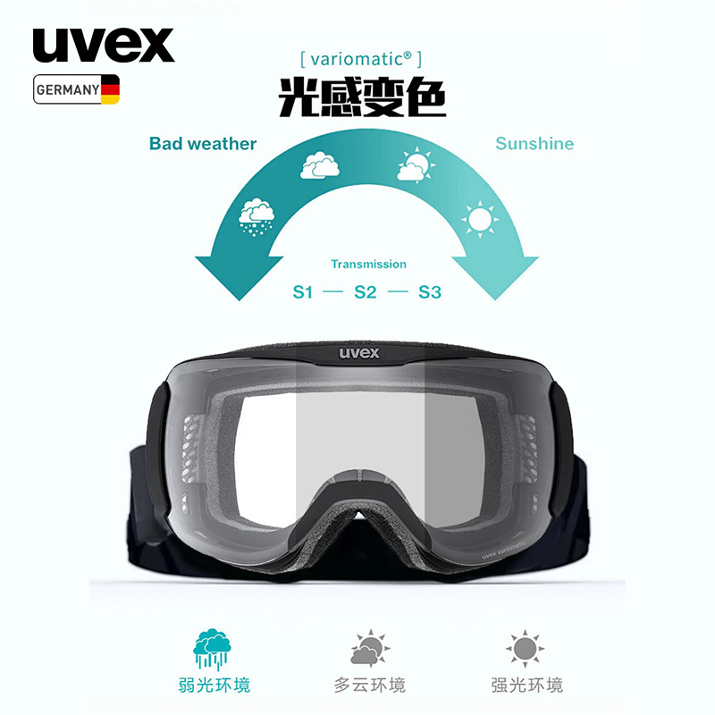 uvex downhill 2100 V/VPX德国优维斯变色偏光滑雪镜高山防雾亚洲 - 图0