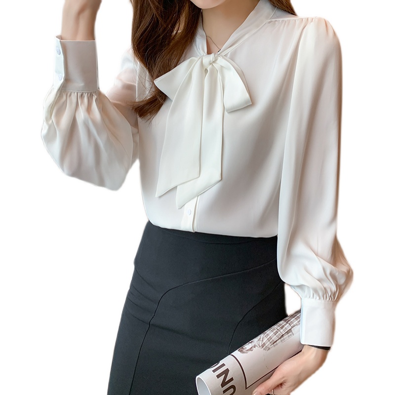 蝴蝶结衬衫女秋冬2025新款洋气内搭打底白色职业上衣长袖雪纺衬衣 - 图3