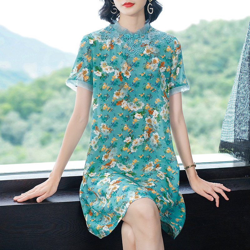 2022春夏新款桑蚕丝复古连衣裙子 主芙连衣裙