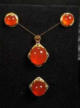 精品原矿保山南红冰红三件套装手串手链男女款吊坠挂件项链饰品女