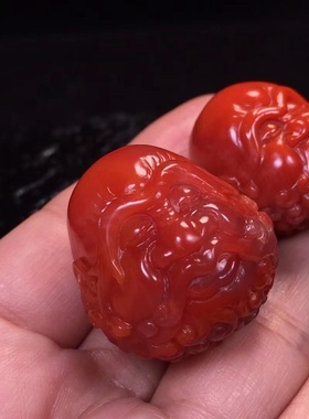 瓦西料南红雕刻单珠盐源玛瑙耳坠环戒指天珠三通复古背云流行时尚