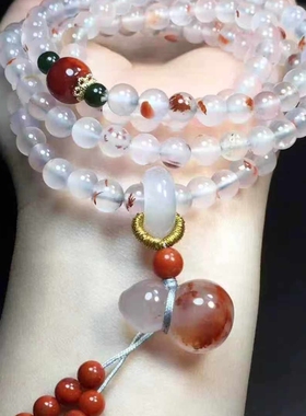 天然南红玛瑙diy多圈手链项链飘花起荧光6㎜精美饰品首饰男女款