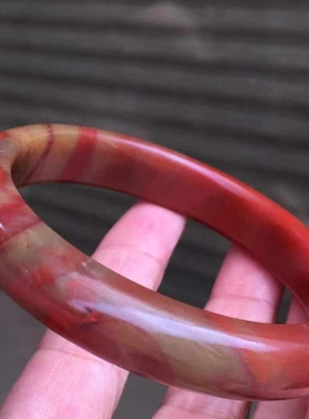 凉山南红玛瑙黄皮包浆手镯57.5㎜珠宝饰品diy配饰精美时尚手串女