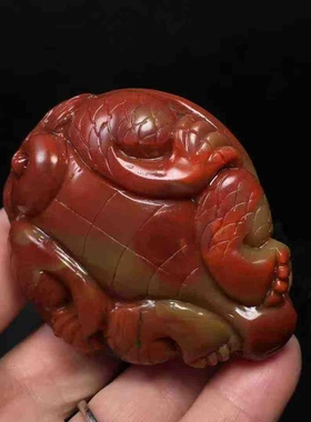 川料南红玛瑙雕件龙龟牛血红带包浆满色满肉，吊坠挂件玉石收藏级