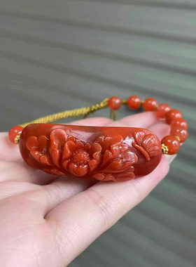 精品南红DIY手工编织牡丹花手牌盐源和田玉碧玉手镯锁骨链吊坠女