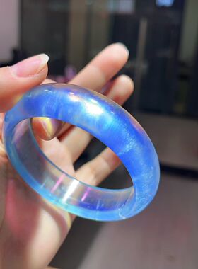 天然海蓝宝手镯内径60㎜通透珠宝古玩收藏旧物件手串手链百搭女款