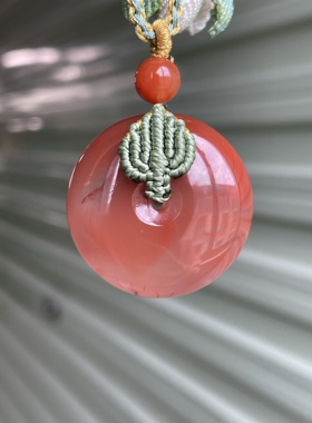 川料南红玛瑙樱桃红飘花平安扣吊坠项链复古流行时尚饰品项链