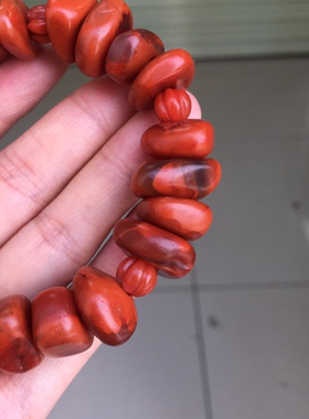 川料南红玛瑙藏扣随行籽料手串特色牛血红俏色火焰纹DIY原创设计