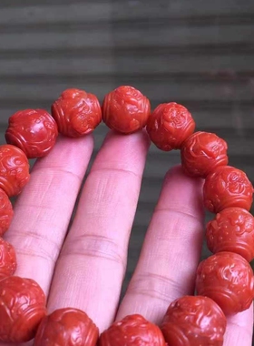 保山南红柿子红雕刻年年有鱼手串珠宝饰品diy配饰精美礼品时尚男