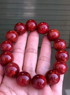 瓦西南红玛瑙牛血红火焰纹大手串16.5㎜手链男女款原创设计收藏男