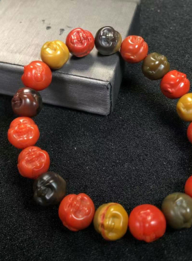 精品南红包浆料雕刻手串无事牌海纹石铜发晶紫龙晶和田玉百搭手链