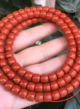 精品瓦西南红直切佛珠8㎜多圈柿子红带火焰纹满色满肉手串男女款