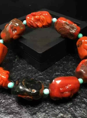 川料南红玛瑙铁皮包浆罗汉手串柿子红手串项链吊坠挂件珠宝男女