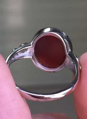 瓦西南红戒指牛血红色泽红润925银镶嵌活口精美饰品男女款百搭款
