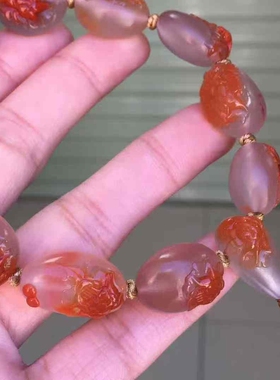 精品南红牡丹花手串收藏凉山南红高冰种俏色苏工精雕原矿百搭