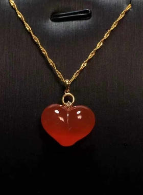 保山南红玛瑙屁桃原矿冰红18k扣头吊坠高冰起荧光项链锁骨链男女