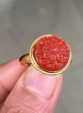 瓦西南红玛瑙格桑花女款戒指925银镶嵌精美饰品潮流饰品新款