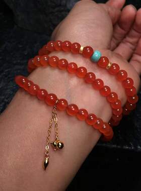 保山冰红南红玛瑙三圈手链手串男女款玉石收藏精美礼品饰品首饰