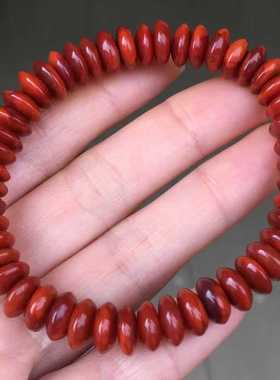 南红玛瑙瓦西飞碟手串柿子玫红双色9㎜个性独特手链男女款单圈