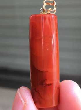 原矿南红玛瑙瓦西圆柱满色满肉火焰18k重金扣头镶嵌男女款项链