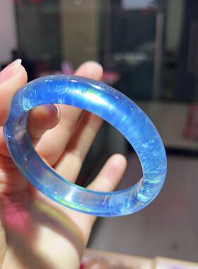 天然海蓝宝手镯56㎜径口手串男女款实体店拿货实惠捡漏玉石饰品