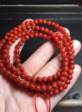凉山南红佛珠柿子火焰纹4.5㎜珠宝古玩收藏旧物件手串吊坠挂件