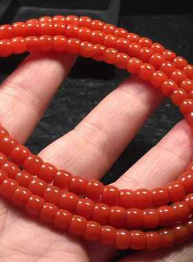 瓦西南红玛瑙直切多圈手串手链柿子红色玉华料5㎜男女款色鲜百搭