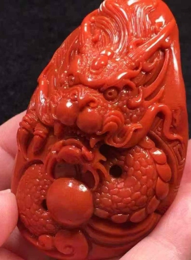 凉山南红玛瑙瓦西料龙雕刻件吊坠挂件男女款玉石收藏级别正宗玉石