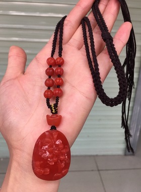 精品保山南红玛瑙雕刻鸟语花香手工编织项链锁骨链项链男女款复古