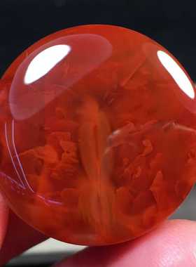 原矿瓦西圆牌南红满色满肉玫红火焰珠宝古玩收藏物件手串吊坠挂件