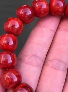 精品瓦西南红玛瑙满肉妖孽火焰纹老型大手串11.8㎜男女款单圈收藏