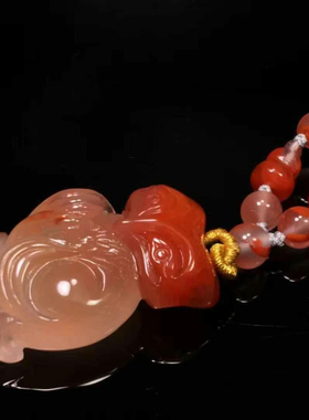 川料南红鸿运当头九尾狐吊坠项链红纹石海纹石翡翠蜜蜡绿松石手串