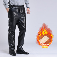 Кожаные брюки 男士松紧腰皮裤中老年宽松挡风加绒加厚保暖防油水机车耐磨工装裤