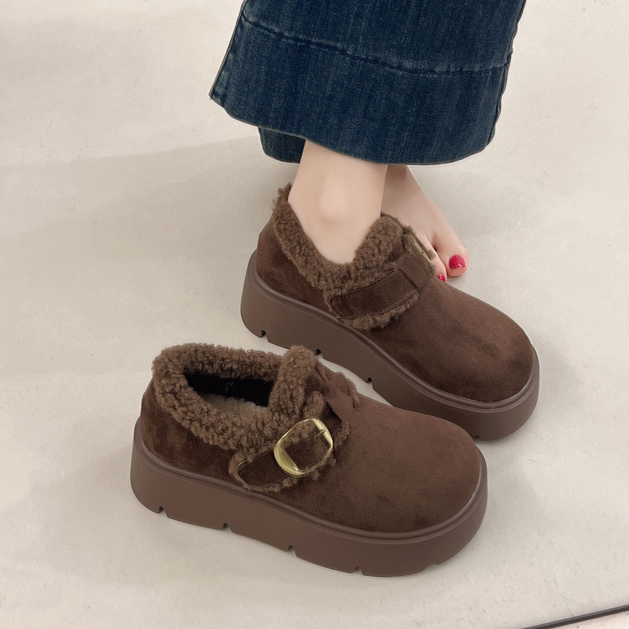 厚底增高保暖勃肯鞋女2025新款冬季加绒加厚雪地靴外穿乐福棉鞋子,淘宝优惠券,粉丝福利购,淘宝优惠卷