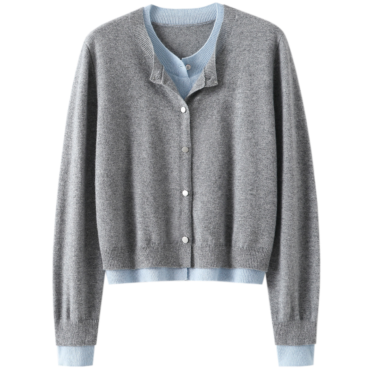 穿出高定气场！假两件100%纯山羊绒开衫女圆领纯羊绒毛衣拼色秋冬,淘宝优惠券,粉丝福利购,淘宝优惠卷