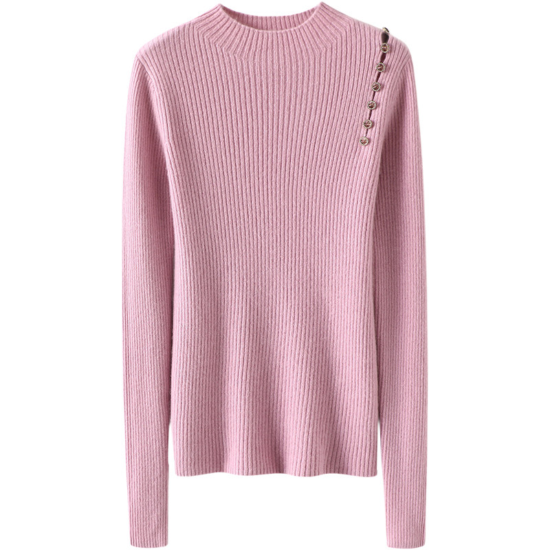 太显气质了！肩部排扣半高领山羊绒衫女纯羊绒毛衣针织打底衫秋冬,淘宝优惠券,粉丝福利购,淘宝优惠卷