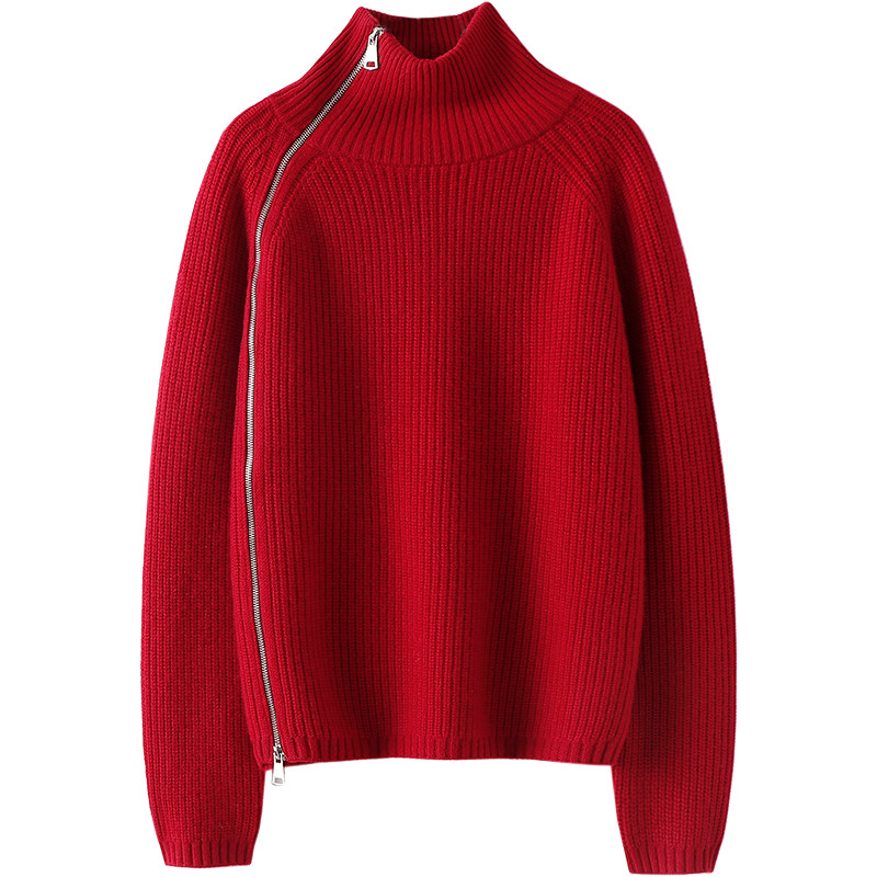 颜值在线！男女同款粗针重磅加厚斜拉链立领纯山羊绒衫女毛衣秋冬,淘宝优惠券,粉丝福利购,淘宝优惠卷