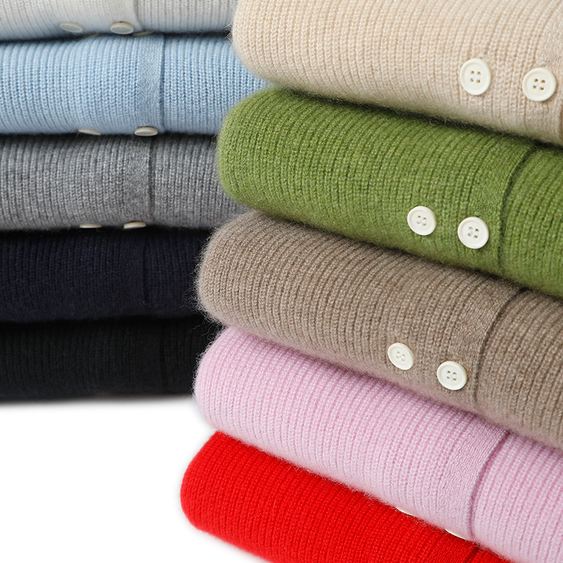 启超气质美醉！双V领纯山羊绒开衫女纯羊绒毛衣针织开衫外套秋冬 - 图1