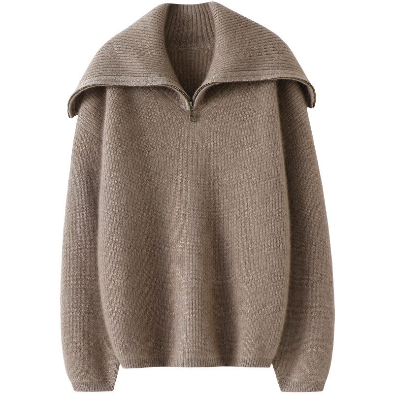 启超处处心动！〓绒+〓拉链大翻领粗针羊绒衫女纯羊绒毛衣2024冬,淘宝优惠券,粉丝福利购,淘宝优惠卷